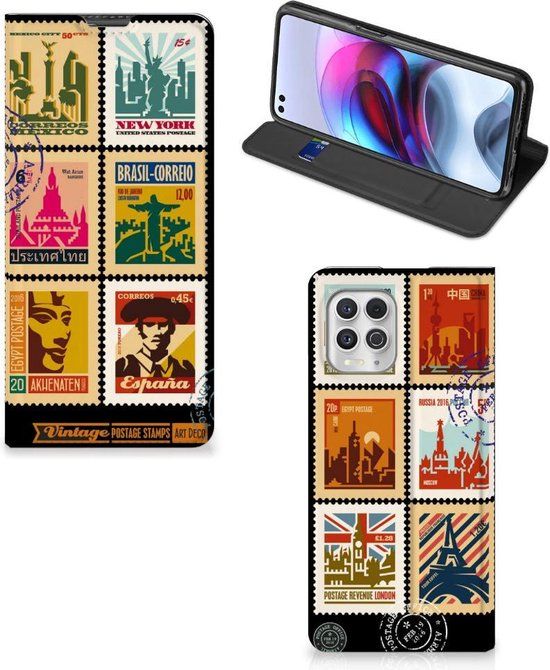 B2Ctelecom Beschermhoesje Motorola Moto G100 - Design Postzegels - Book Case