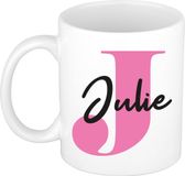 Bellatio Decorations Naam mok Julie - roze - wit - keramiek - 300 ml - cadeau beker