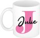 Bellatio Decorations Naam mok Julie - roze - wit - keramiek - 300 ml - cadeau beker