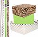 Bellatio Decorations Shoppartners Bv 8x Rollen transparante folie/inpakpapier pakket - panterprint/groen/wit met zilveren stippen 200 x 70 cm - dierenprint papier
