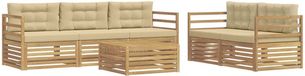 vidaXL - Salon d'angle - 5 places assises - Blanc et Beige - Bois d'acacia