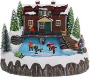 Christmas Decoration Koopman International Christmas Decoration - kerstdorp huis - bewegende schaatsers - 29 cm - Polyresin