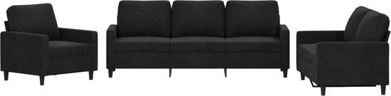 VidaXL 3-delige Loungeset met kussens fluweel zwart
