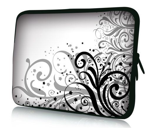 wortek Universele Notebook tas gemaakt van neopreen in 10.2 inches/13.3 inches/15.4 inches/17.3 inches – diverse ontwerpen 10 Zoll: Standard 51 Tendril White Black_2