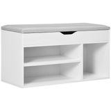 HOMCOM Schoenenbank Schoenenrek PU-bekleding verborgen opbergruimte, Wit