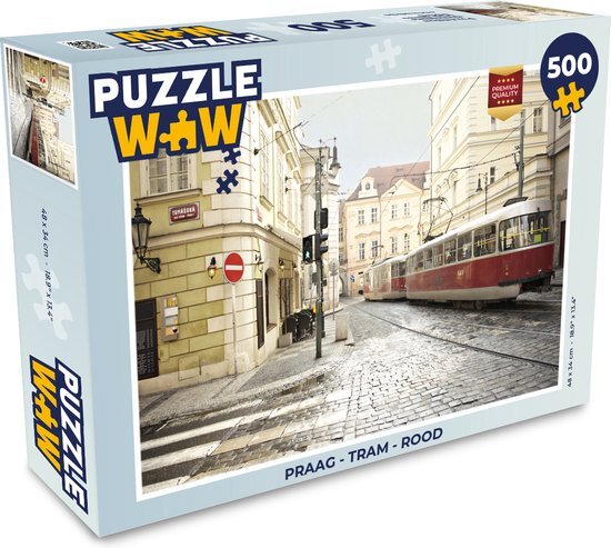 MuchoWow Puzzel Praag - Tram - Rood - Legpuzzel - Puzzel 500 stukjes