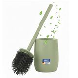 Wenko Fablo Mod Toiletborstel van keramiek, geribbeld, borstelhouder, met siliconen kop en flexibele kunststof deksel, wc-set voor badkamer en gastentoilet, mat groen