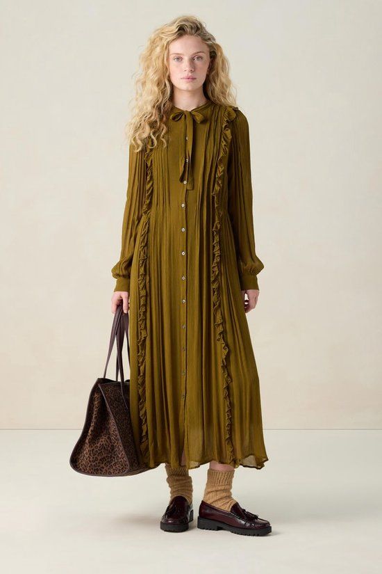 Sissy-Boy Donkergroene maxi jurk met ruffles
