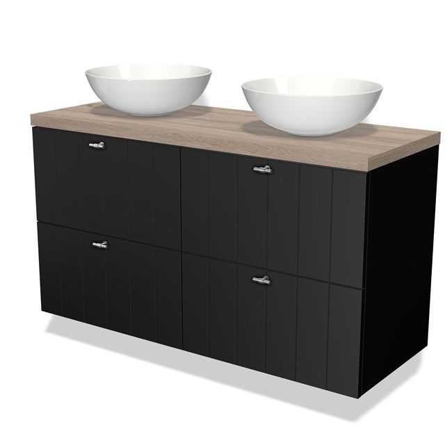 Maxaro Badkamermeubel Modulo Plato 120cm Mat Zwart 4 Lades Lamel Eiken