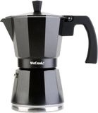 WECOOK! Luccia Italiaans koffiezetapparaat, inductie, aluminium, express, 1-3 koffiekopjes, geschikt voor alle keukens, kleur zwart, siliconen afdichting, veiligheidsventiel
