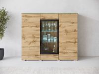 VITTORIO Commode haute 3 portes chêne wotan avec led
