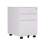 OFITURIA ® Witte metalen map met slot voor kantoor, commode met wielen, 3 laden, gemonteerd 52 x 39 x 60 cm
