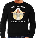Bellatio Decorations Shoppartners Bv Hallelujah its me im back Kerst sweater / Kerst trui zwart voor heren - M