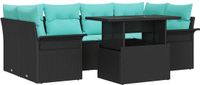 vidaXL Tuinbank - Set - 7 - st - Zwart - Poly Rattan