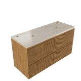 Saniclass Badkamermeubelset - 120x45x63cm - Travertine natuurstenen topblad - 2 kraangaten - 4 lades - mat eiken natural