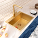 Ceramia Timeless Évier de cuisine encastrable en inox 304, 1 bac, 55x45x21 cm, or brossé PVD