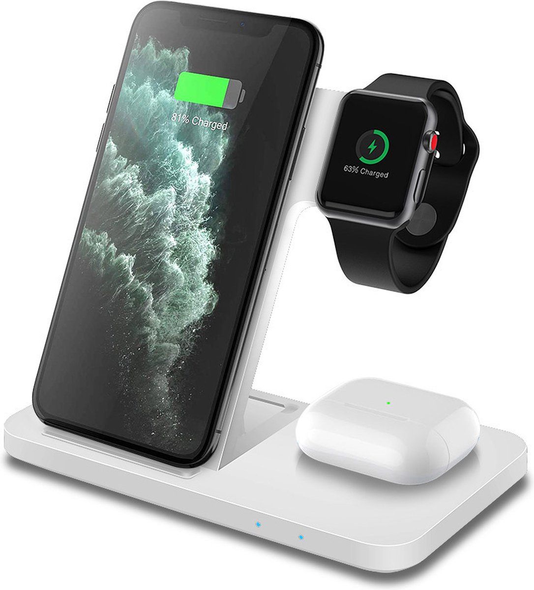 Chéroy 3-in-1 Draadloze Qi Magsafe Oplader - Wit - Wireless Charger (Fast Charging) - Qi Lader Station - Voor iPhone, Apple Watch, AirPods - iOS & Android