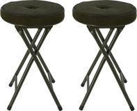 Home & Styling Pouf/tabouret - 2x - Pliable - Vert foncé - Velours côtelé - D33 x H49 cm