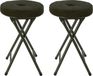 Home & Styling Pouf/tabouret - 2x - Pliable - Vert foncé - Velours côtelé - D33 x H49 cm