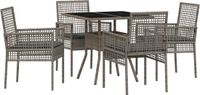 vidaXL Eetkamerset voor de tuin, 5-delig, grijs, polyrotan