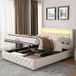 Lit Coffre 160x200 cm avec rangement et sommier, lit double capitonné avec éclairage LED, similicuir PU blanc