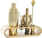 Item International Cocktailset 9-delig met houten houder - RVS - 750 ml - Goud