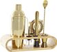 Item International Cocktailset 9-delig met houten houder - RVS - 750 ml - Goud