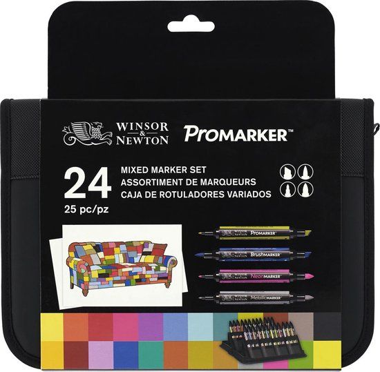Winsor & Newton Brush- & Promarker etui 24 kleuren - Penseelstiften
