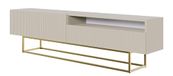 Selsey TV Meubel 175 cm Taupe Grijs met Gouden Stalen Frame en Open Vak, Staande TV Kast met Klepdeuren en Push-to-Open, Moderne Televisiekast Woonkamer, Gefreesde Fronten