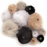 Merkloos / Sans marque 45x knutsel pompons met kunststof ogen - wit/zwart/grijs - Hobby knutselen artikelen