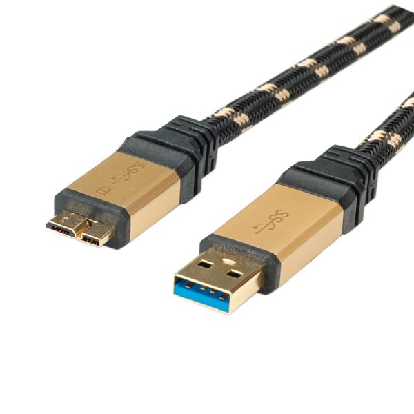 ROLINE GOLD USB 3.0 Kabel - USB A naar Micro B - 2m - Zwart/Goud