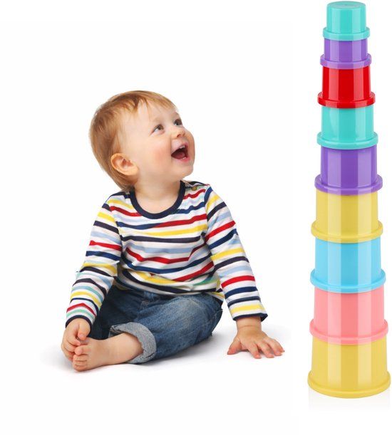 Let's Play Stapelbekers - Stapel Cups Speelgoed Baby - Stack Up Cups Babyspeelgoed - Stapeltoren Bekers 9 stuks - Educatief Speelgoed Baby - Multicolor