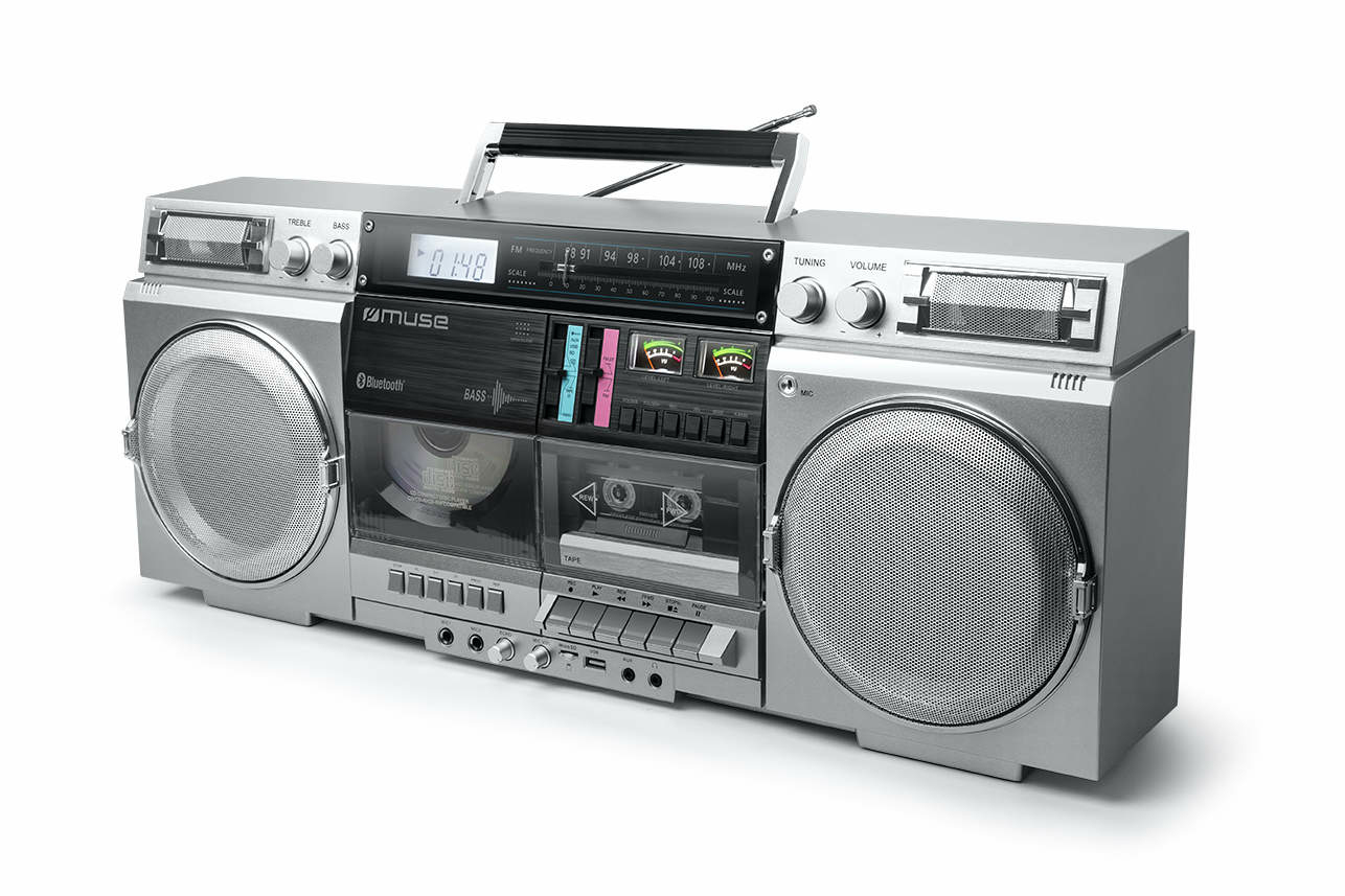 Muse M-380GBS - Ghettoblaster met FM, CD, cassette, USB, SD, Bluetooth en LCD display - Zilver