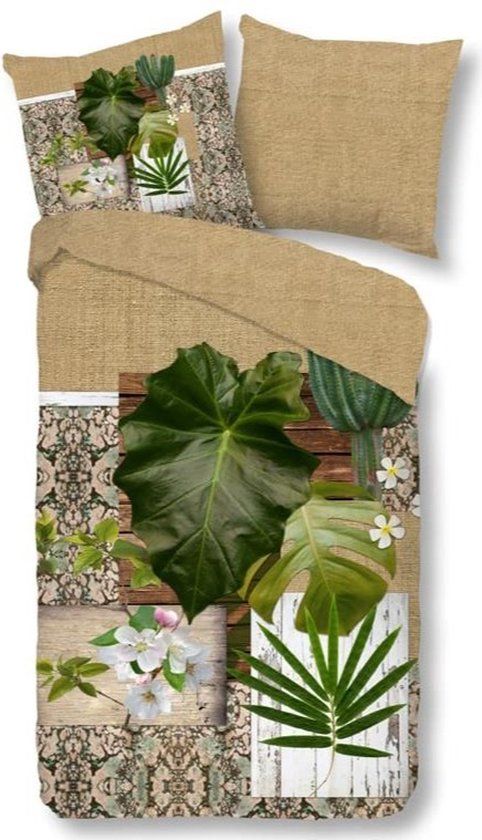 Good Morning Dekbedovertrek Bona - Eenpersoons - 140x220 cm - Katoen - Zand/Groen