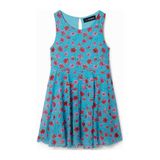 Desigual gebloemde jurk turquoise/roze