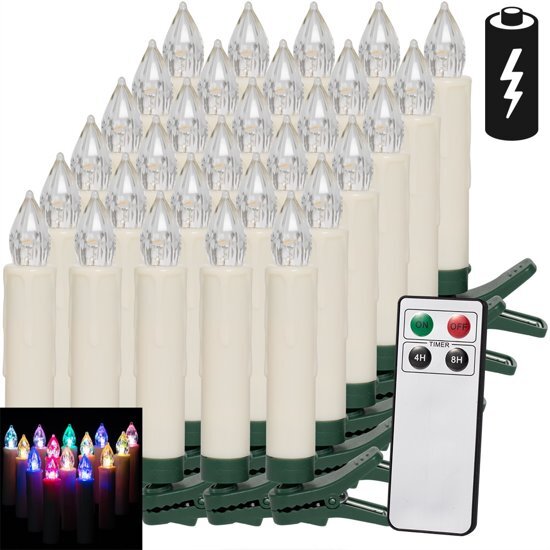 deuba LED kerstboomkaars 30x met afstandsbediening meerkleurig