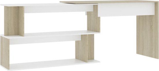 vidaXL Hoekbureau 200x50x76 cm bewerkt hout wit en sonoma eikenkleurig