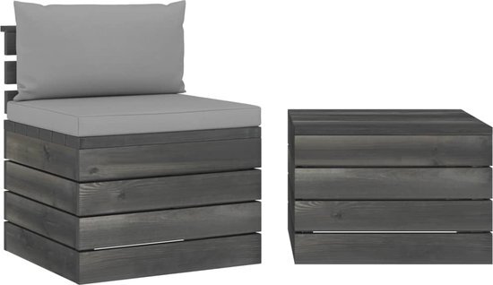 vidaXL 2-delige Loungeset met kussens pallet massief grenenhout