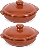 Merkloos / Sans marque Gerimport Oviedo aardewerk ovenschaal/stoofpot met deksel - bruin - 18 x 9 cm