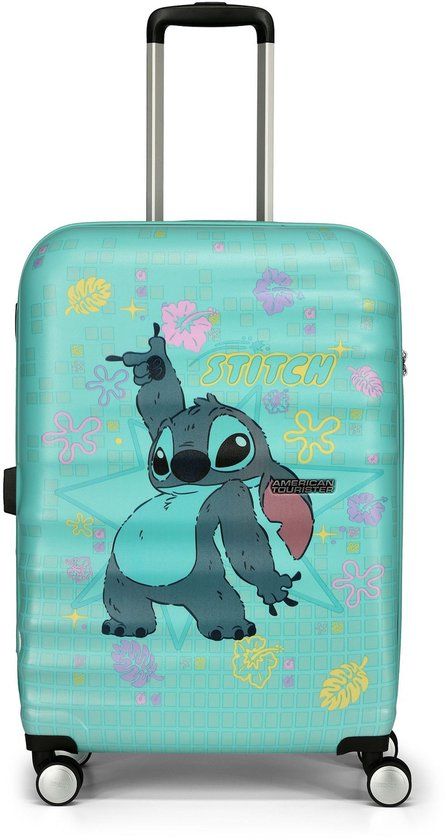 American Tourister trolley Wavebreaker Disney Spinner 67 / 24 TSA Disney FL Stitch Flower turquoise