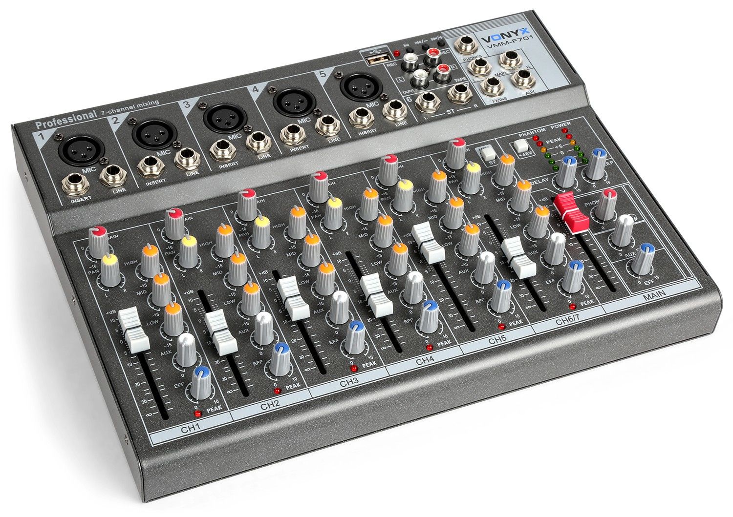 Vonyx VMM-F701 - 7-kanaals DJ Mixer - Zwart