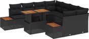 vidaXL Tuinbank Set 9-delig Zwart Polyrattan
