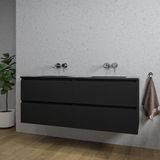 Saniclass Chaci Badkamermeubelset - 140x46x55cm - keramische wastafel zwart - 2 wasbakken - zonder kraangaten - 4 lades - mat zwart