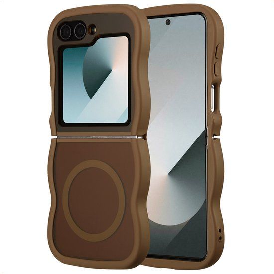 Selencia Wavy Case - Golvend Hoesje geschikt voor Samsung Galaxy Z Flip 6 / Z Flip 7 FE - Mocha Brown