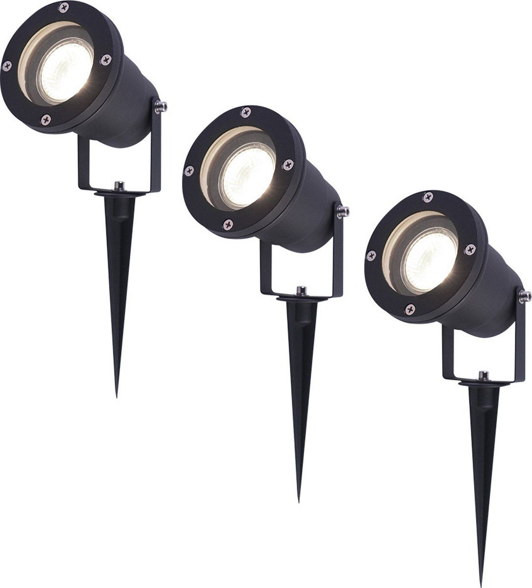 V-tac Set van 3 LED Prikspots - 4000K Neutraal wit - Kantelbaar - IP44 Vochtbestendig - Aluminium - Tuinspot - Zwart
