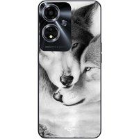 Maniacase Etui Oppo A59 5G De wolf en de zij-wolf Dier noir et blonc