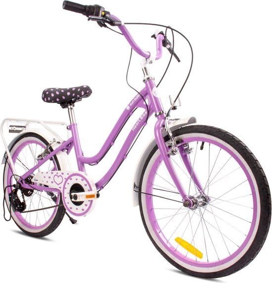 Sun Baby Heart Bike Fiets voor een meisje van 6 tot 10 jaar, 20 inch Paars, 6 versnellingen Shimano, kinderfiets in hoogte verstelbaar