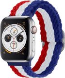 Strap-it Gevlochten / Geweven bandje - Geschikt voor Apple Watch Series 1-11, SE, SE2, SE3, Ultra (2/3) - Rood/wit/blauw - Braided verstelbaar iWatch bandje maat: 44mm / 45mm / 46mm / 49mm
