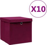 vidaXL Opbergboxen met deksel 10 st 28x28x28 cm donkerrood