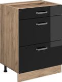 Vicco R-Line Meuble bas de cuisine – 60 cm avec tiroirs, sans plan de travail Noir laqué